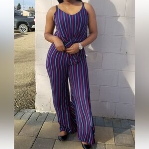 Striped Navy and Red Jumpsuit